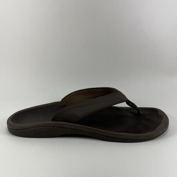Olukai Ohana Leather Flip Flops Womens Size 9 Brown Hawaiian Beach Sandals - Picture 1 of 9